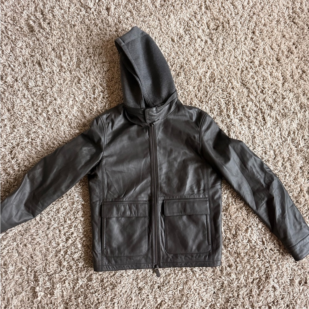 Black Leather Hooded Jacket